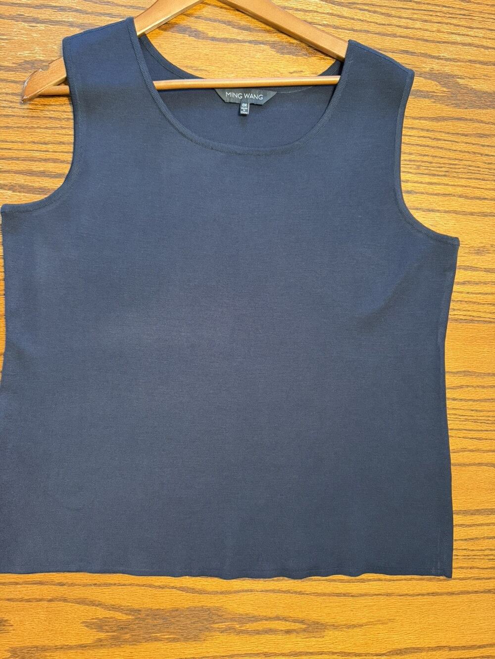 Ming Wang Mid-Length Scoop Neck Wrinkle-Resistant Knit Tank Black Side Slits 0X